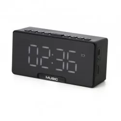 Caixa de som com relógio despertador e suporte para celular Personalizada 
