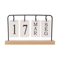 Calendário Permanente Madeira com Alça Metal Personalizado Barato