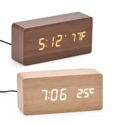 Relógio de Mesa de Madeira Com LED Personalizado 