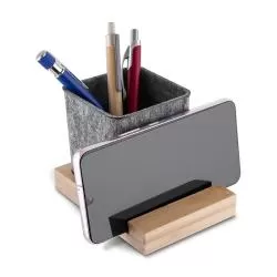 Suporte para Celular em Bambu com Porta Objetos Personalizado Barato